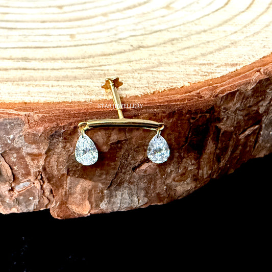 14K Gold Double Pear Lab Diamond Drape Earring