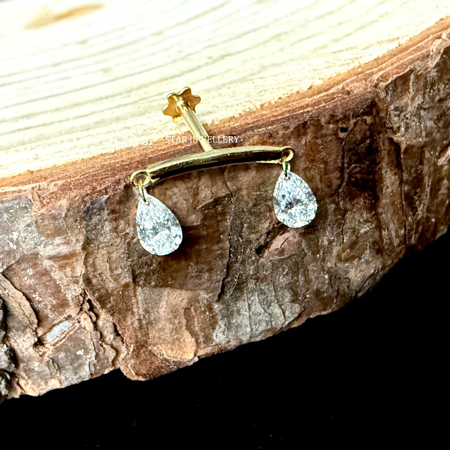14K Gold Double Pear Lab Diamond Drape Earring