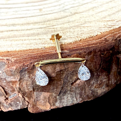 14K Gold Double Pear Lab Diamond Drape Earring