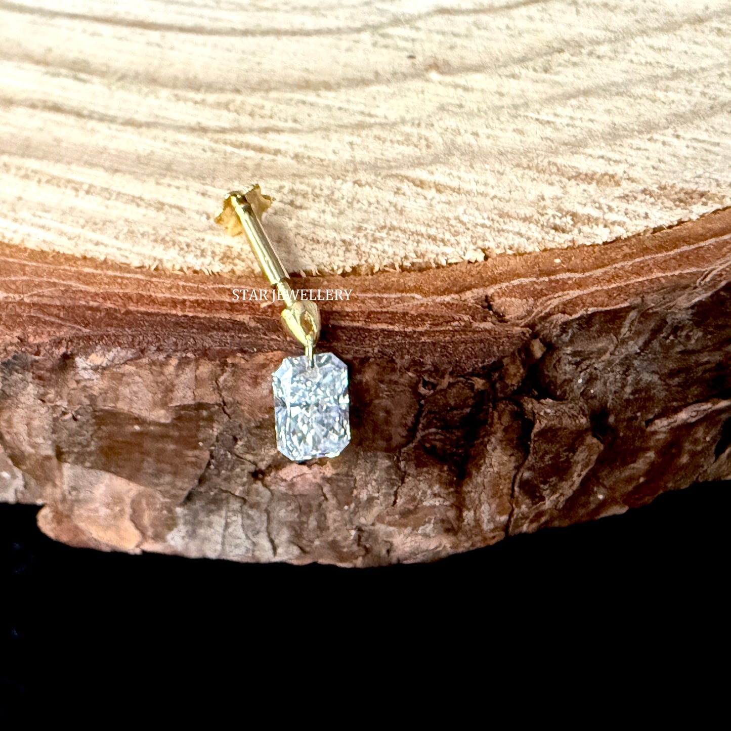 Floating Radiant Diamond Stud Earring