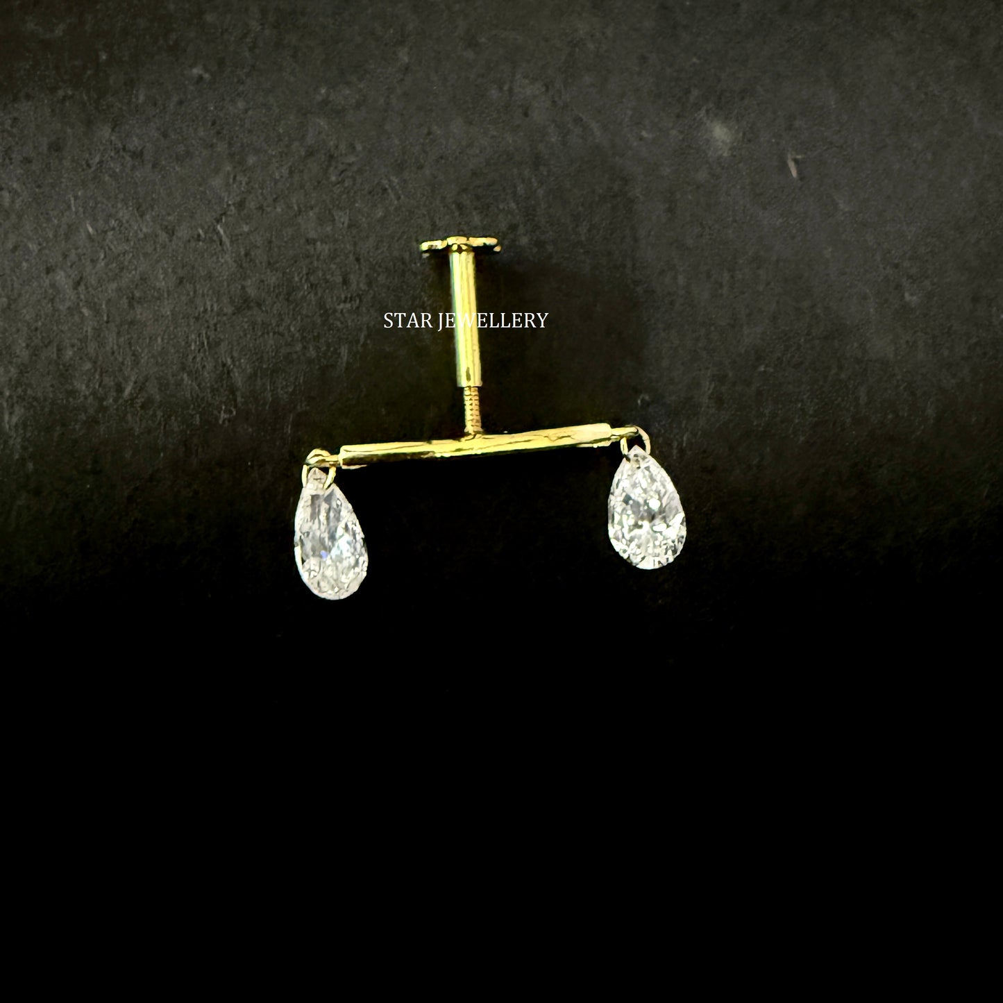 14K Gold Double Pear Lab Diamond Drape Earring