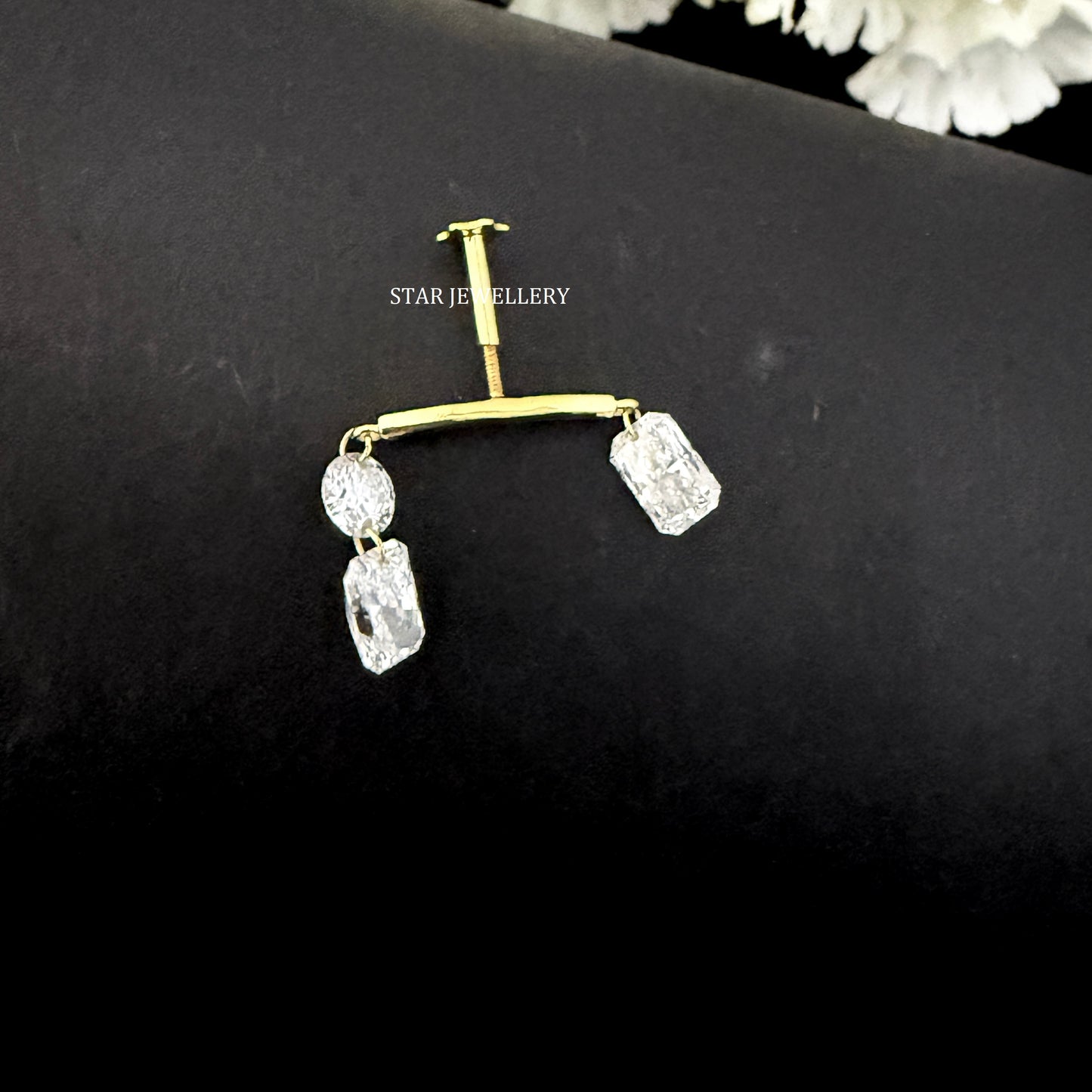 14K Gold Diamond Drape Earring: Radiant & Round Floating Stud