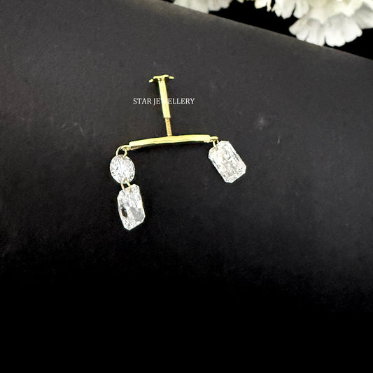 14K Gold Diamond Drape Earring: Radiant & Round Floating Stud