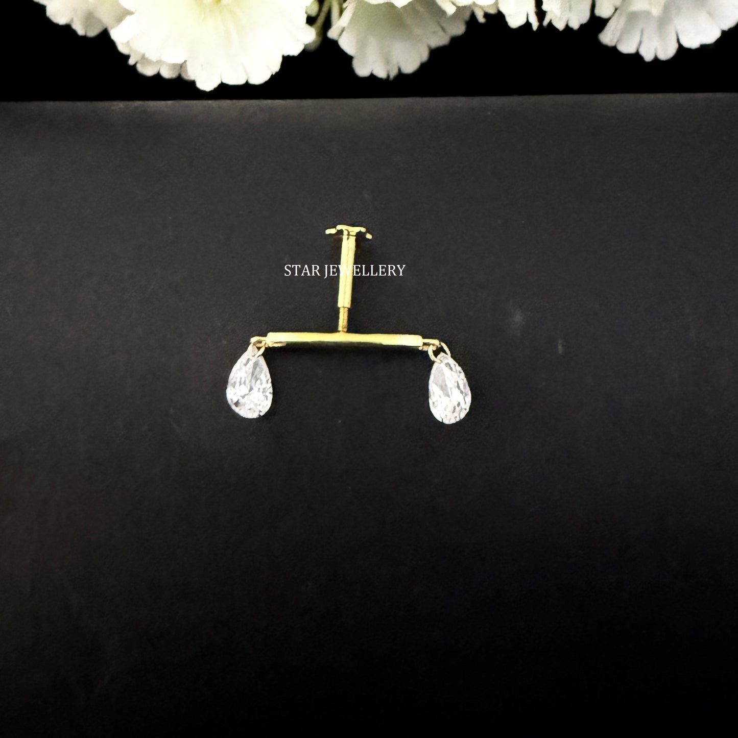 14K Gold Double Pear Lab Diamond Drape Earring