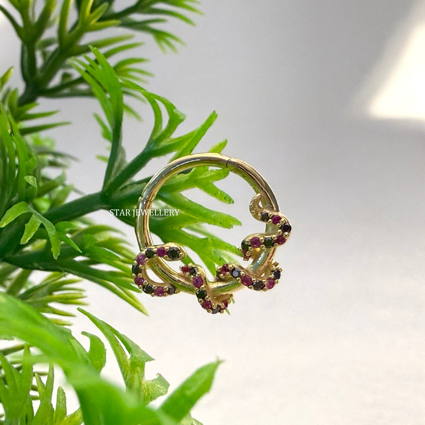 14K Solid Gold Red and Black Coral Sanke Daith Piercing