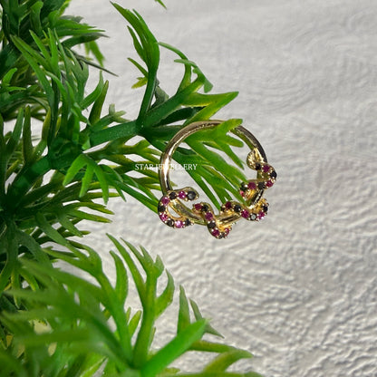 14K Solid Gold Red and Black Coral Sanke Daith Piercing