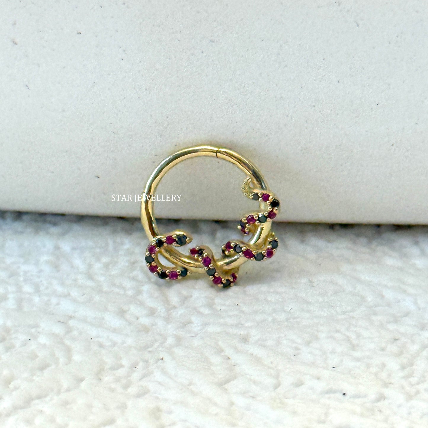 14K Solid Gold Red and Black Coral Sanke Daith Piercing
