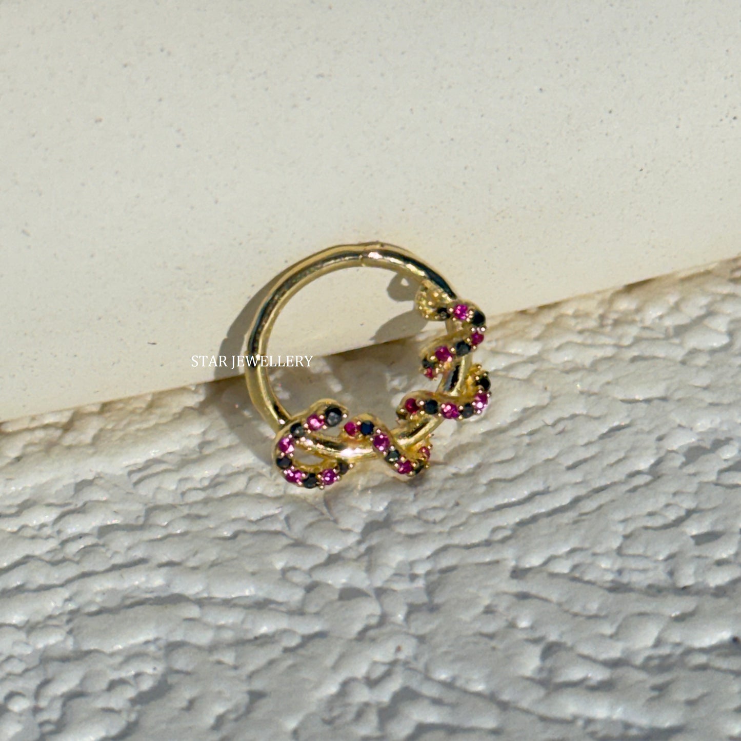 14K Solid Gold Red and Black Coral Sanke Daith Piercing