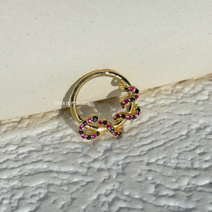 14K Solid Gold Red and Black Coral Sanke Daith Piercing