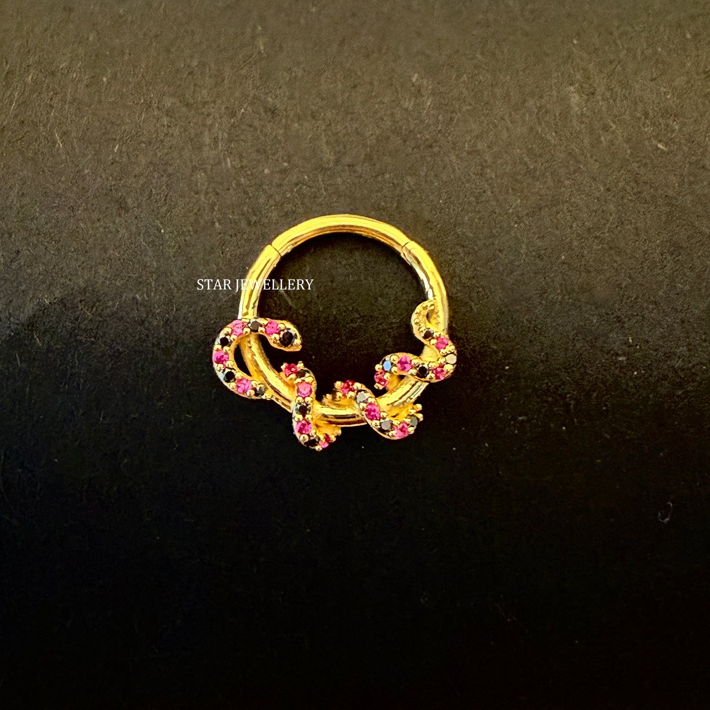 14K Solid Gold Red and Black Coral Sanke Daith Piercing