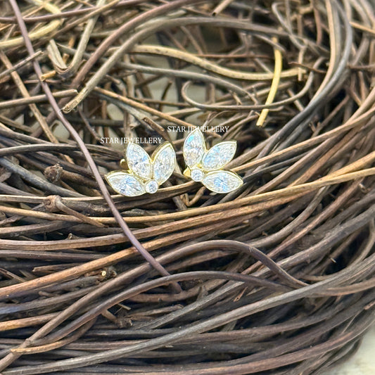 Invisible Set Lab Diamond Lotus Stud Earrings : 14K Solid Gold Piercing