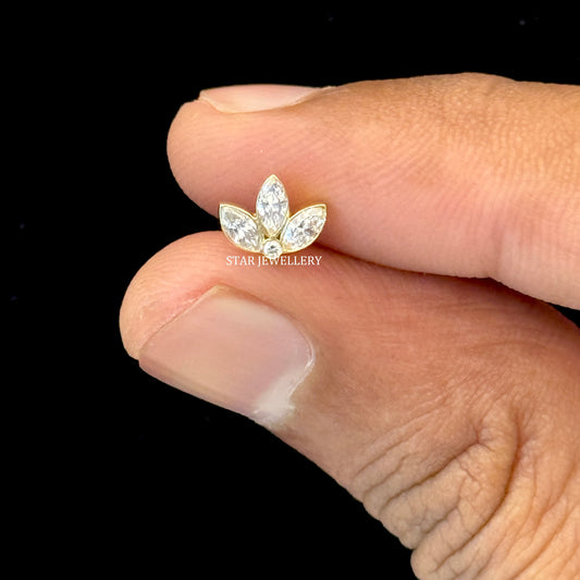 Invisible Set Lab Diamond Lotus Stud Earrings : 14K Solid Gold Piercing