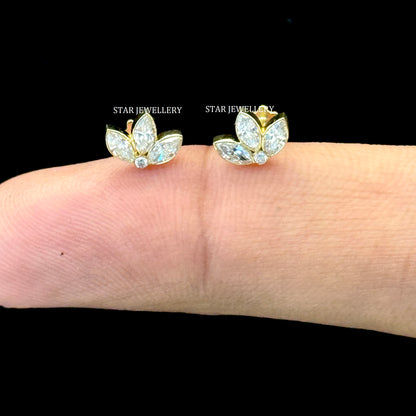 Invisible Set Lab Diamond Lotus Stud Earrings : 14K Solid Gold Piercing