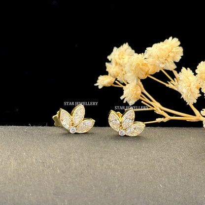 Invisible Set Lab Diamond Lotus Stud Earrings : 14K Solid Gold Piercing