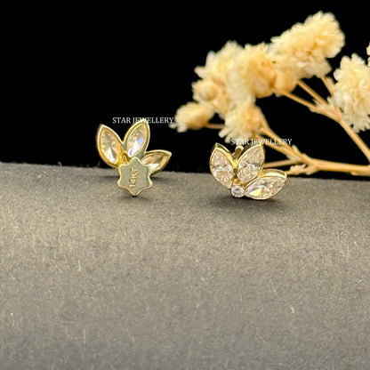 Invisible Set Lab Diamond Lotus Stud Earrings : 14K Solid Gold Piercing