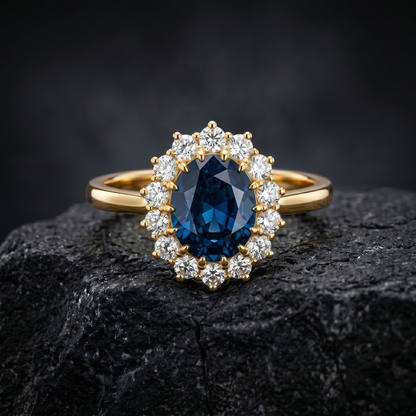 Blue Sapphire Natural Diamond Halo Ring