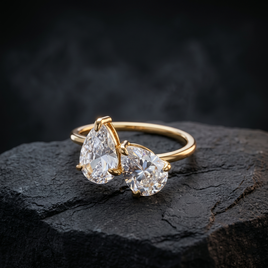 Toi Et Moi Two Stone IGI Certified Pear Cut Lab Grown Diamond Engagement Ring