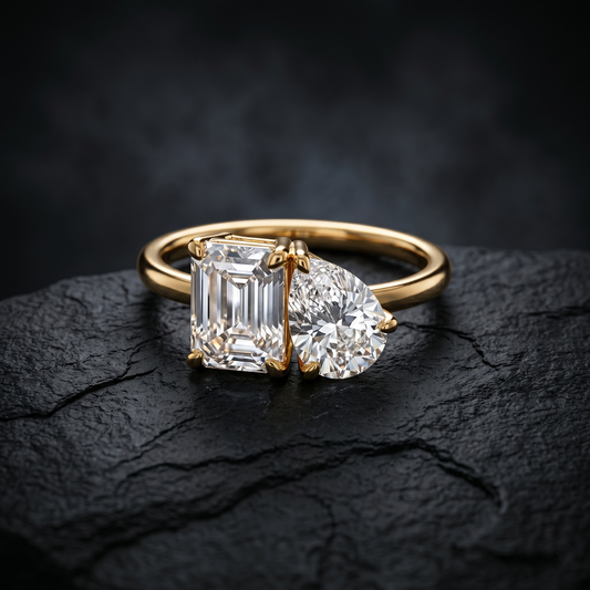 Toi Et Moi Pear Cut and Emerald Cut IGI Certified Lab Grown Diamond Ring