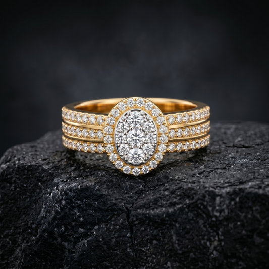 Oval Shape Lab Diamond Cluster Halo Engagement Ring