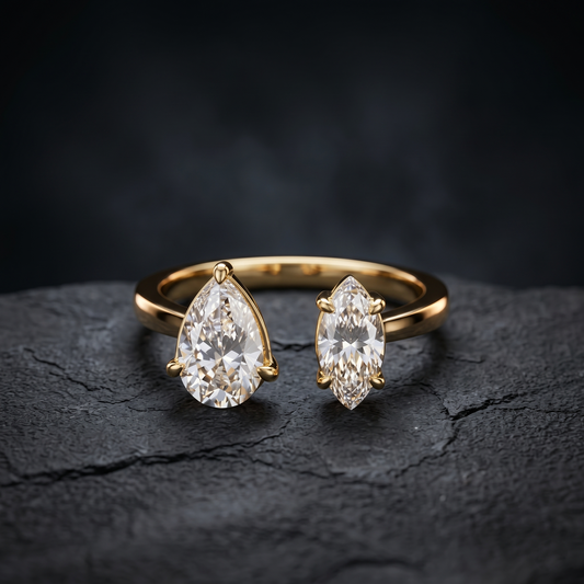Toi Et Moi Pear Cut and Marquise Cut Lab Grown Diamond Engagement Ring