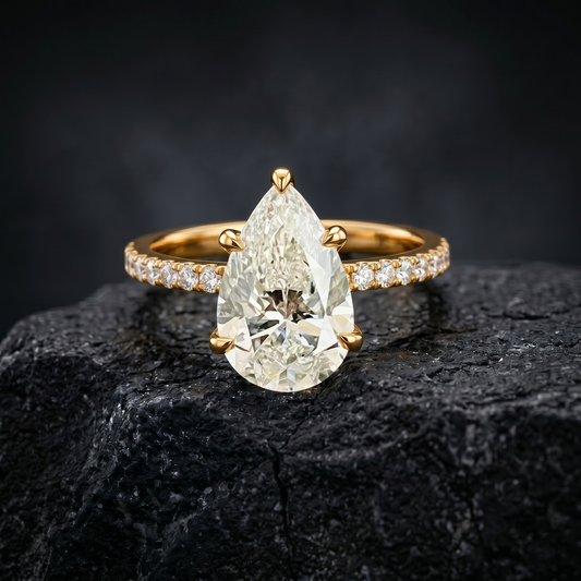 4.00 CT IGI Certified Pear Cut Lab Diamond Hidden Halo Ring