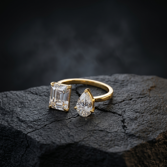 Toi Et Moi Emerald Cut and Pear Cut Lab Grown Diamond Ring