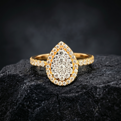 Solid Gold Natural Diamond Pear Shape Diamond Cluster Ring