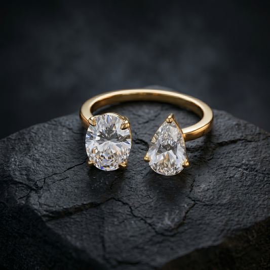 Toi Et Moi Pear Cut and Oval Cut Lab Grown Diamond Engagement Ring