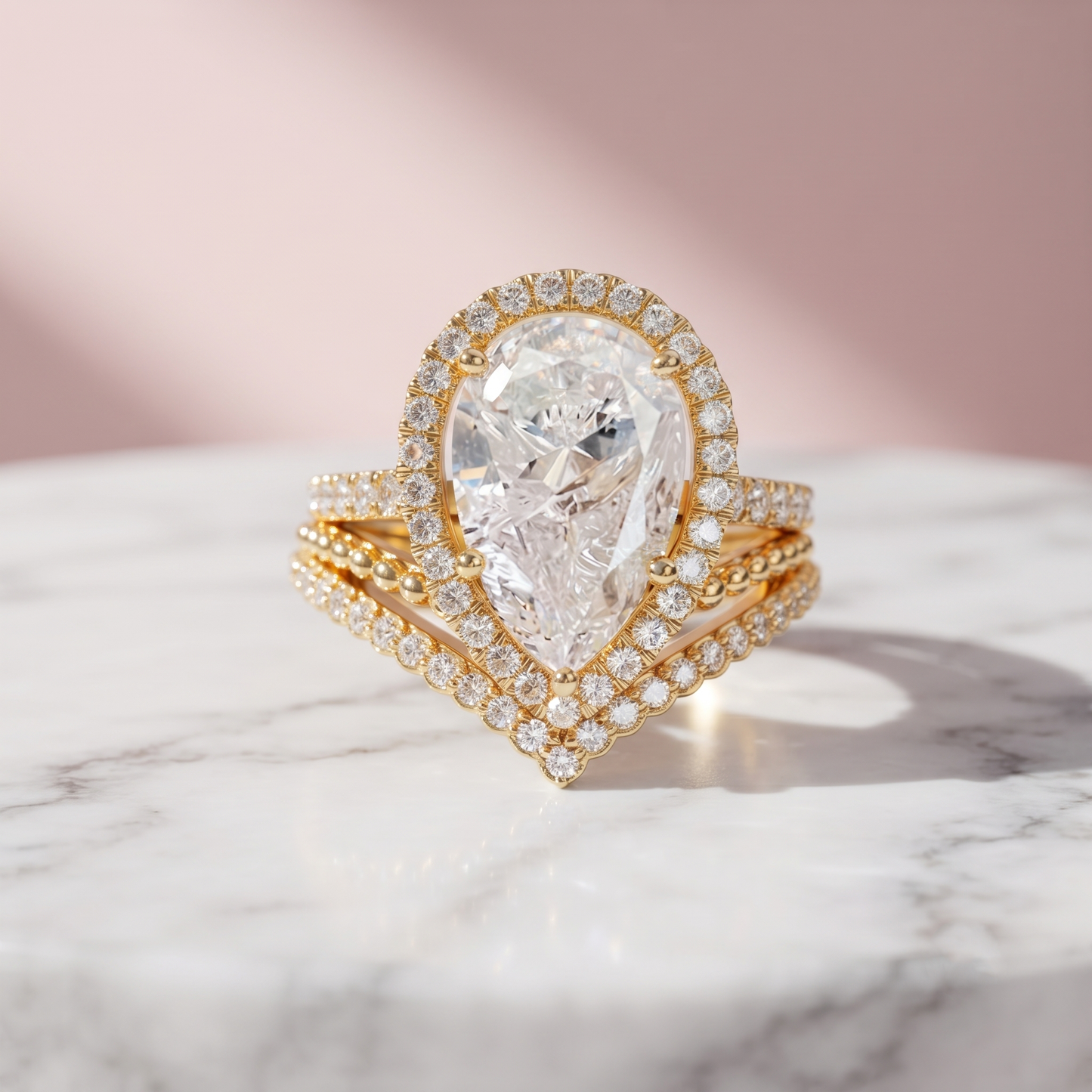 2 Ct Pear Cut Moissanite Art Deco Style Halo Ring