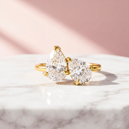 Toi Et Moi Two Stone Pear Cut Moissanite Engagement Ring