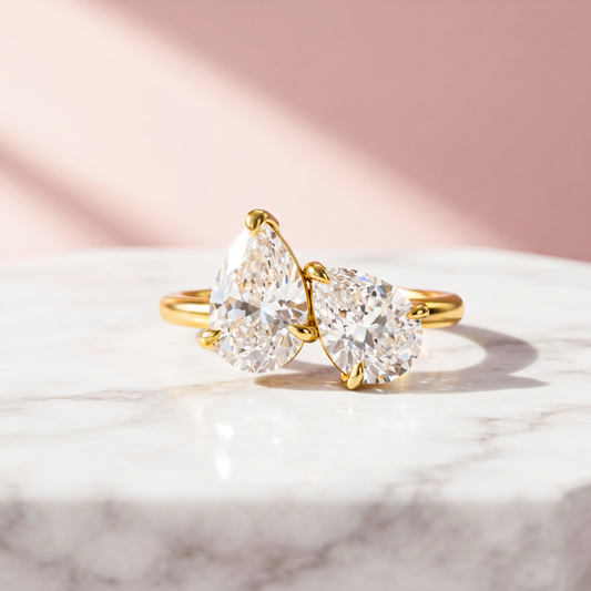Toi Et Moi Two Stone Pear Cut Moissanite Engagement Ring