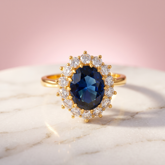Blue Sapphire Natural Diamond Halo Ring
