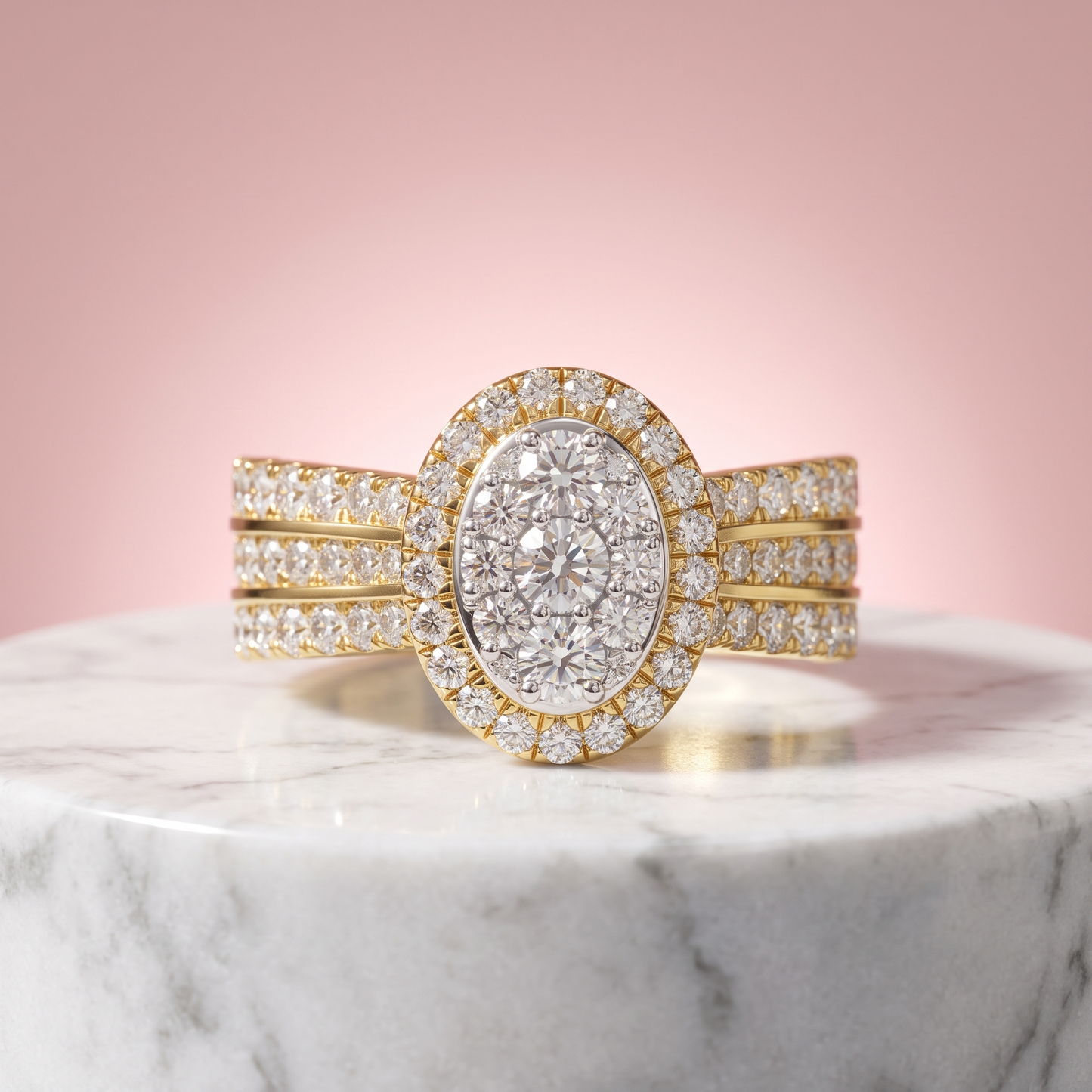 Oval Shape Lab Diamond Cluster Halo Engagement Ring