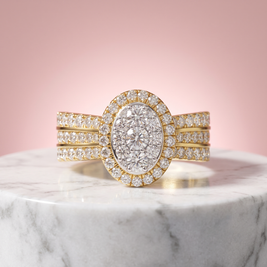 Oval Shape Lab Diamond Cluster Halo Engagement Ring
