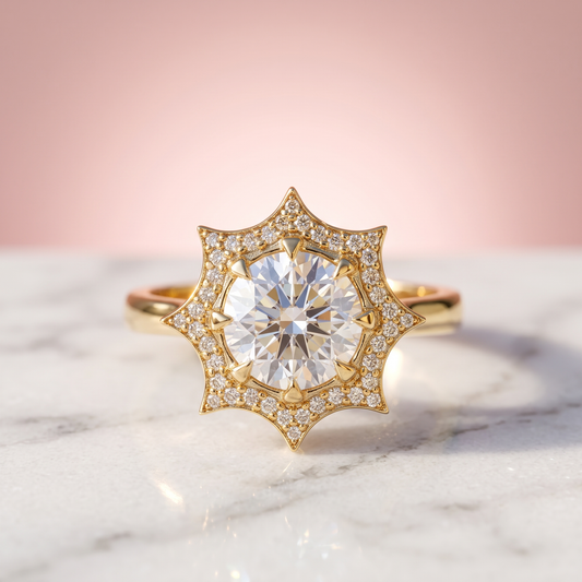 VVS Moissanite Solitaire Diamond Halo Ring