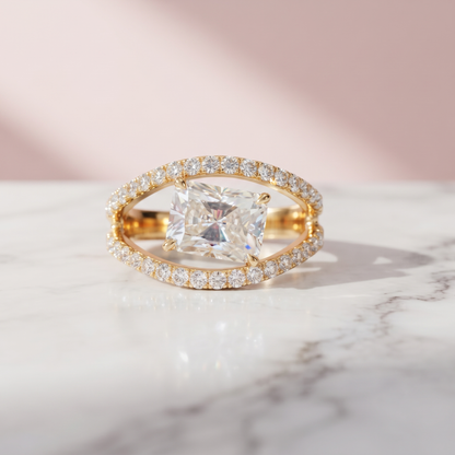 1.75 Ct Colorless Radiant Cut Moissanite Engagement Ring with Split Shank
