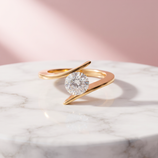 14K Solid Gold Brilliant Round Cut Solitaire Moissanite Engagement Ring