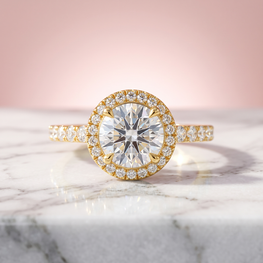 IGI Certified 1.00 ct Lab Grown Solitaire Diamond Halo Engagement Ring