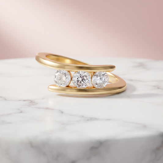 14K GOLD THREE STONE Diamond Ring