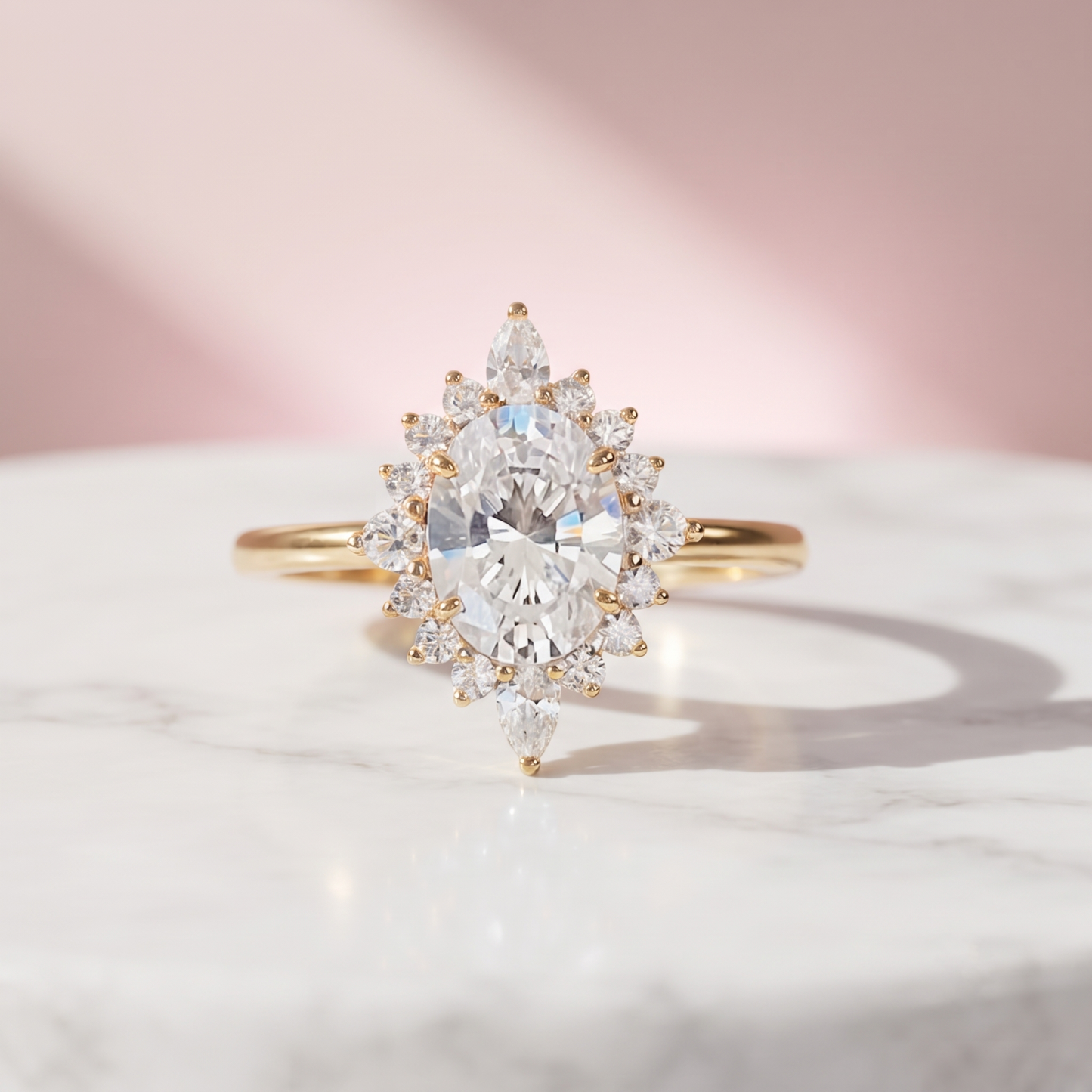 14K Solid Gold 1.00 Ct Brilliant Cut Oval Moissanite Halo Engagement Ring
