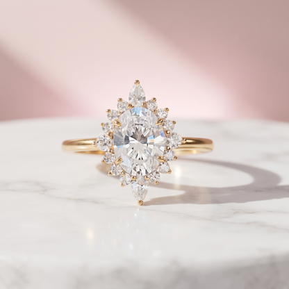 14K Solid Gold 1.00 Ct Brilliant Cut Oval Moissanite Halo Engagement Ring