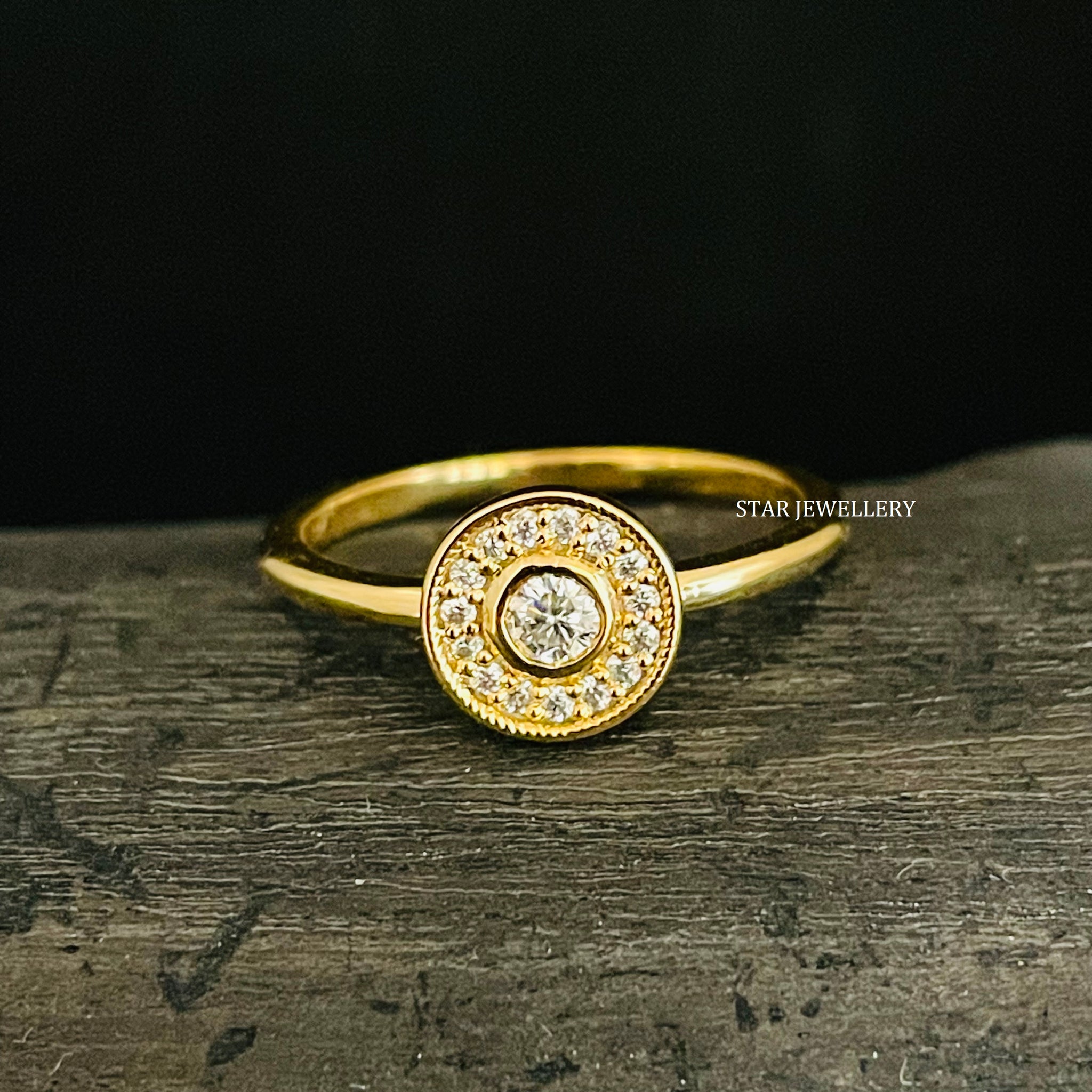 14K Gold Lab Diamond Bezel Diamond Halo Circular Ring