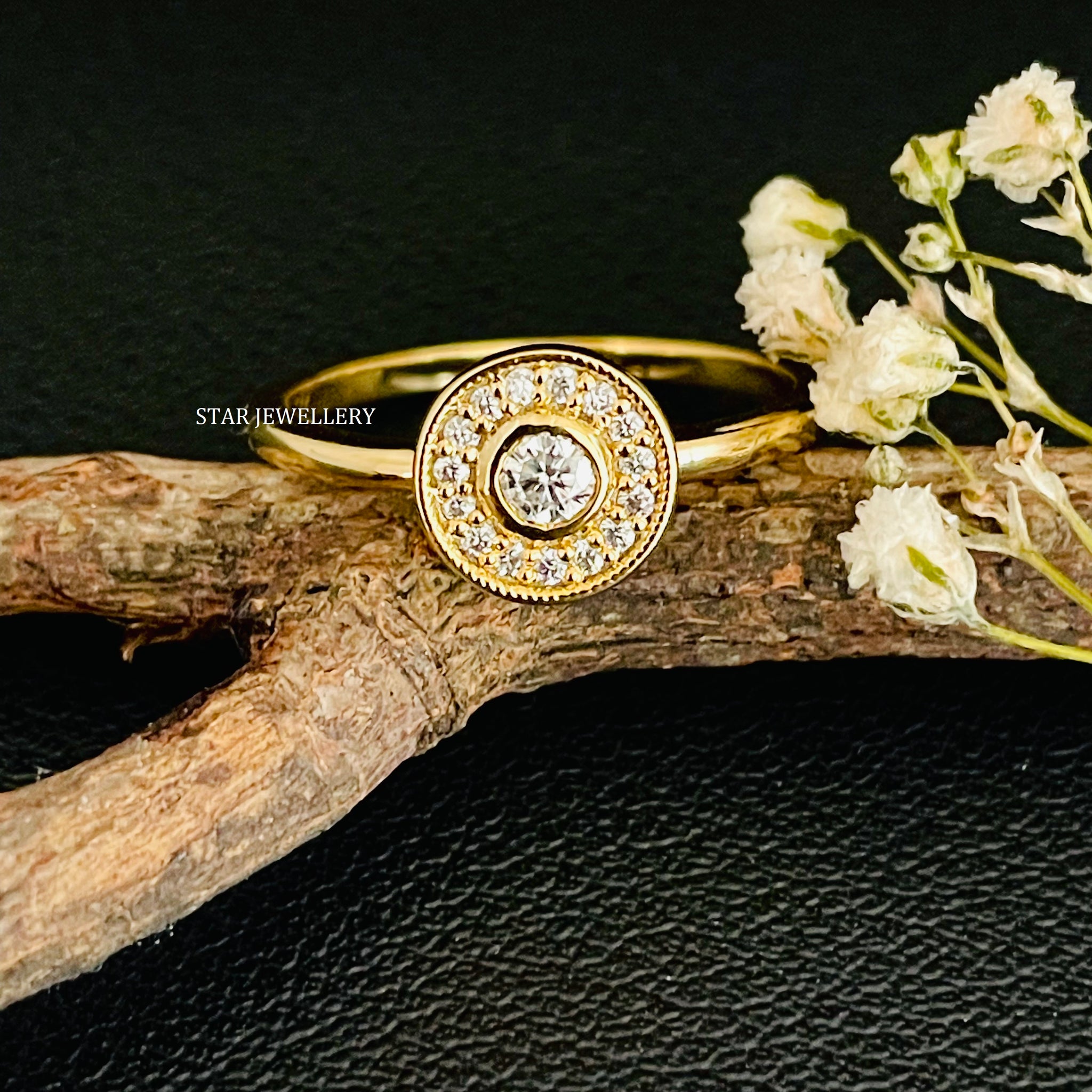 14K Gold Lab Diamond Bezel Diamond Halo Circular Ring