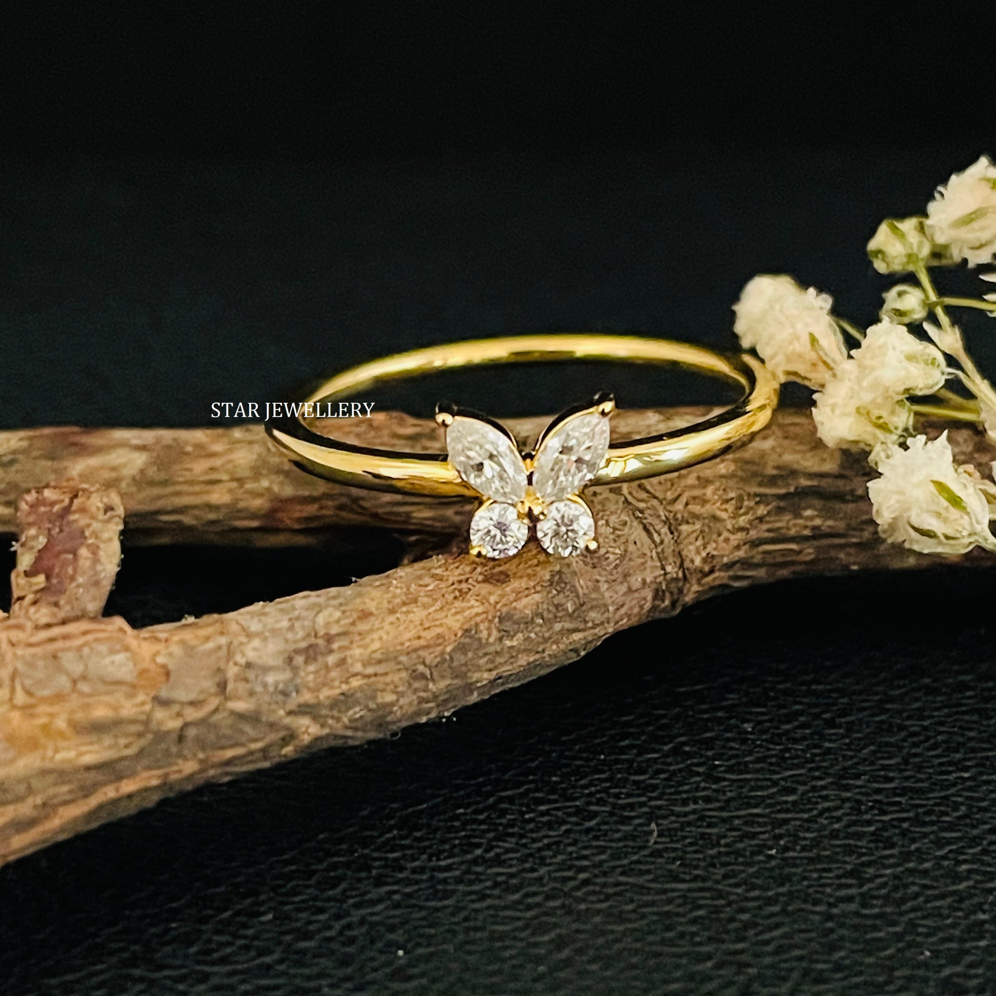 Solid Gold Butterfly Diamond Ring