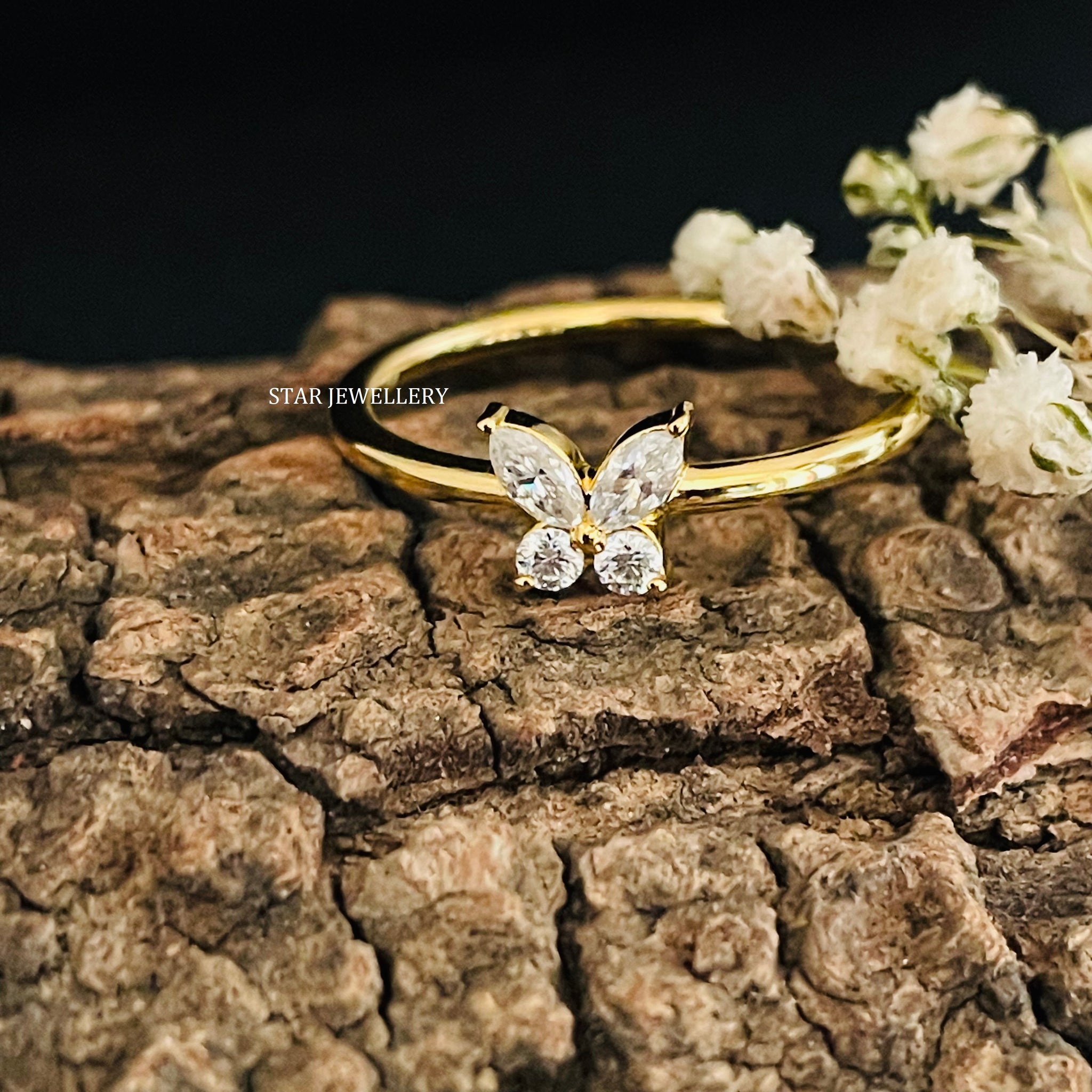 Solid Gold Butterfly Diamond Ring