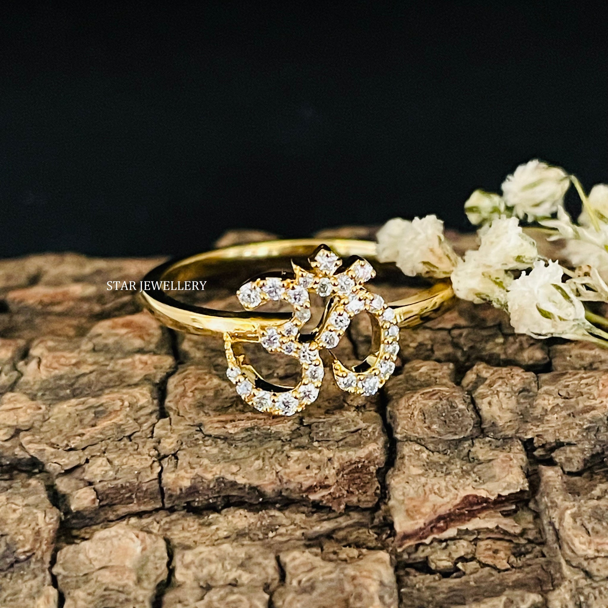 Solid Gold OM Yoga Diamond Ring