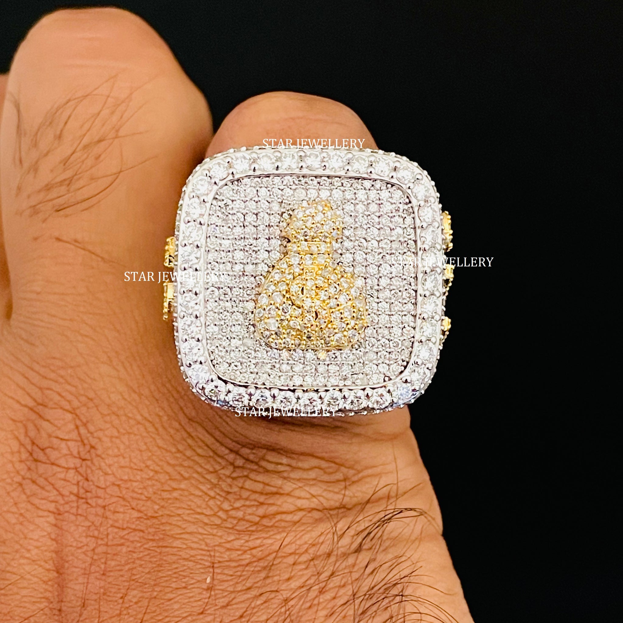 Unisex VVS Moissanite Iced Out Money Bag Ring