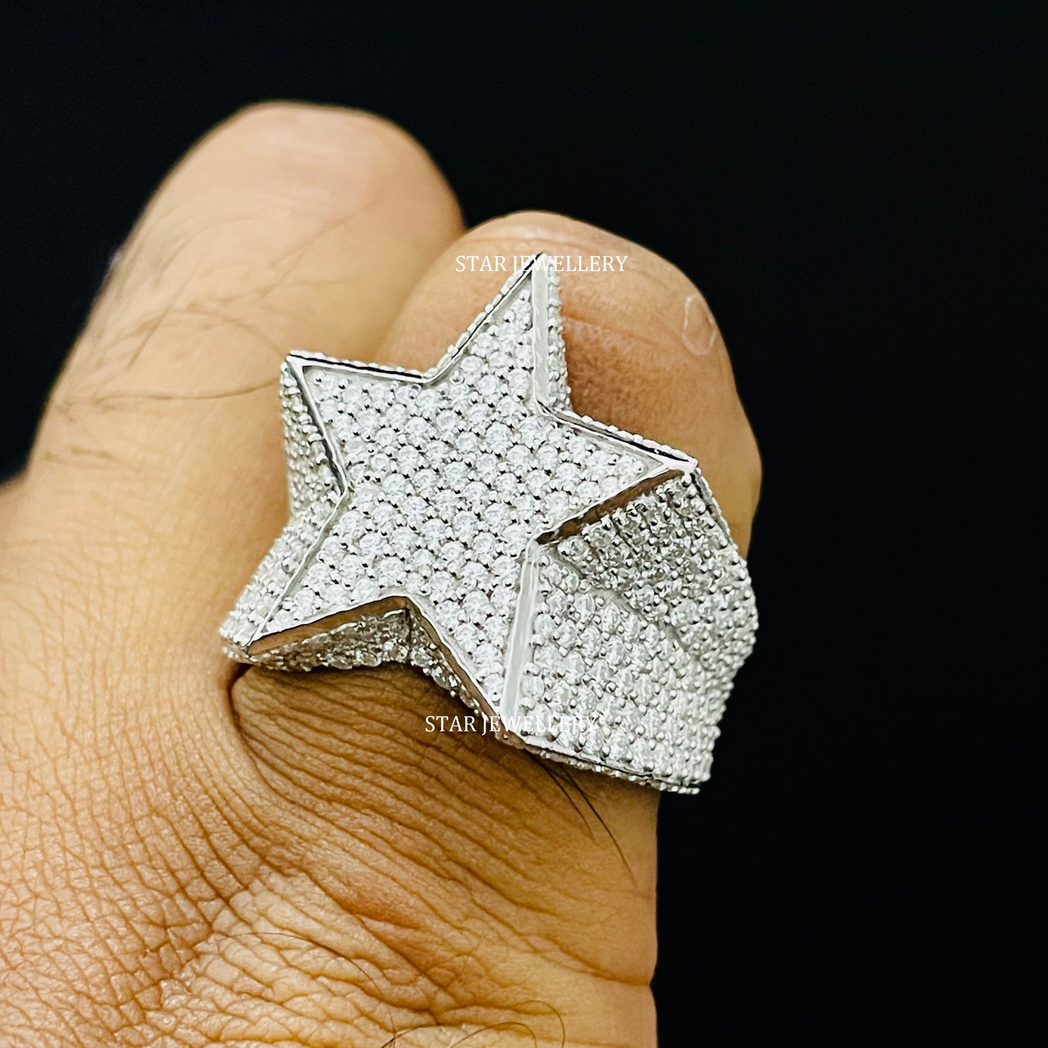 Unisex VVS Moissanite Iced Out STAR Ring