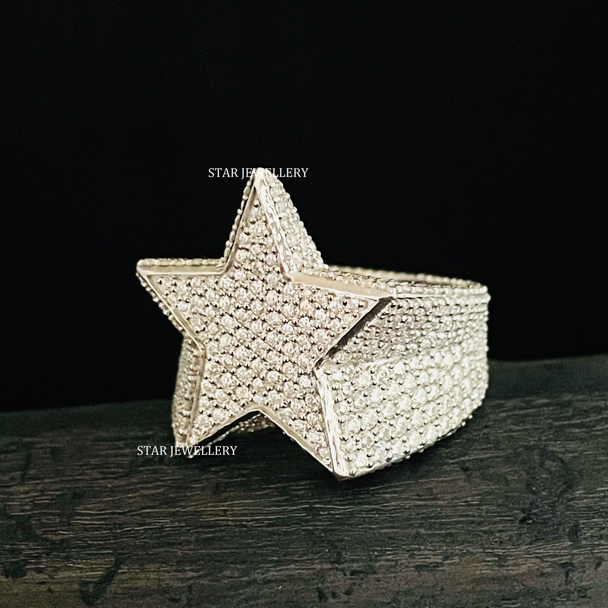 Unisex VVS Moissanite Iced Out STAR Ring