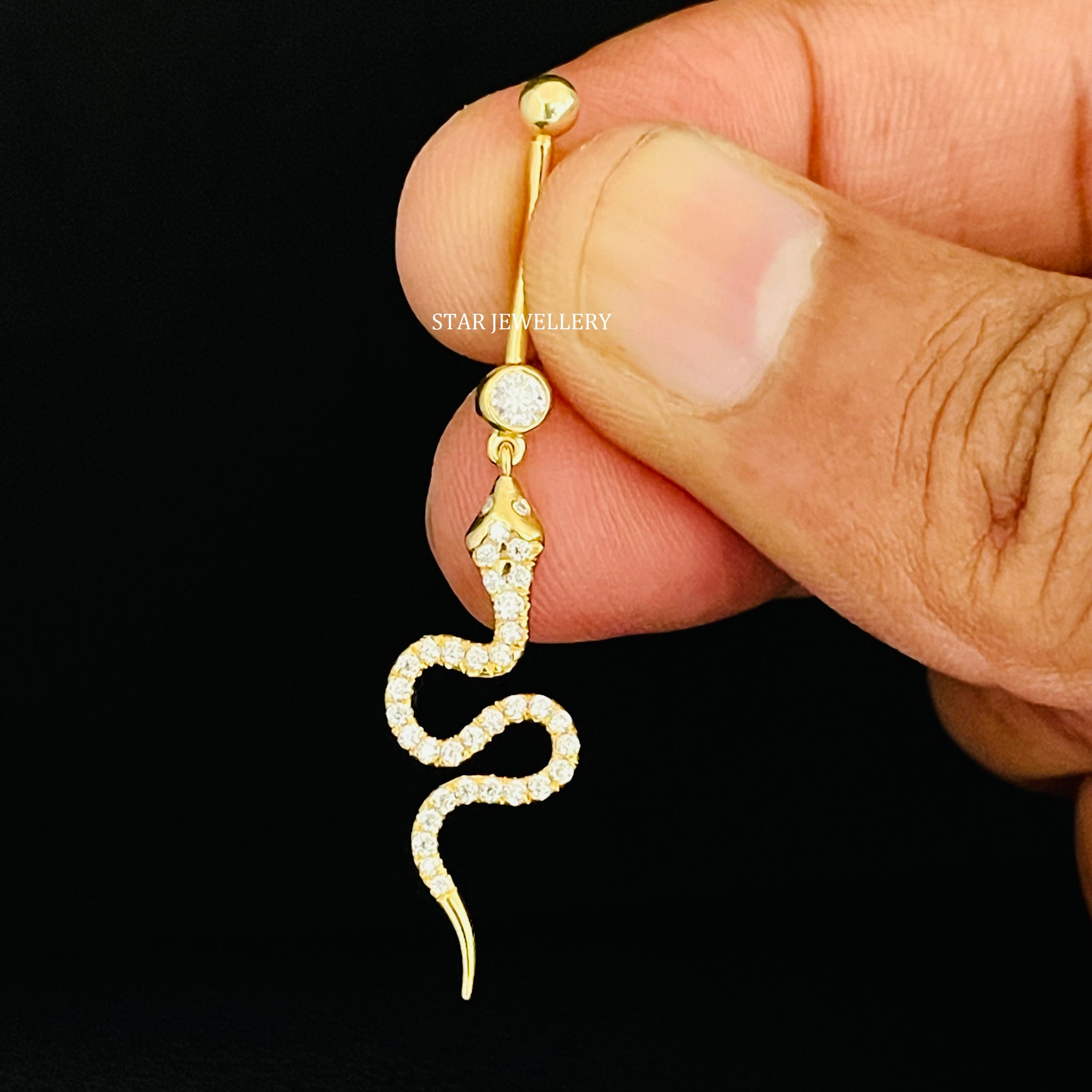 Natural Diamond Dangled Snake Belly Piercing